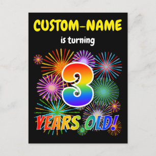 Postal 3.ᵉʳ cumpleaños - Fuegos artificiales divertidos, 
