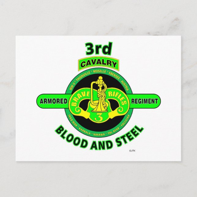 POSTAL 3.ᵉʳ REGIMIENTO DE CAVALRY ARMADO "RIFLES VALIENTE (Anverso)