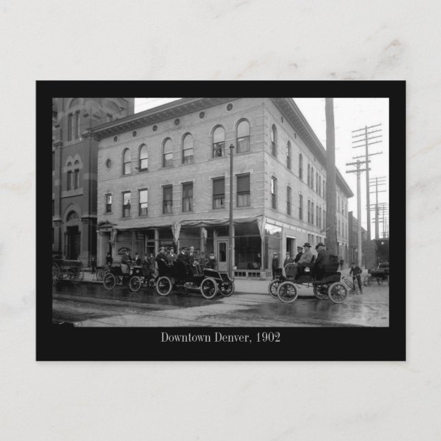 Postal 3 automóviles antiguos en el centro de Denver (Anverso)