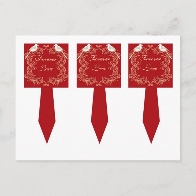 Postal 3 Aves de Amor Pizarra Crimson/Creme Boda Copa Pic (Anverso)
