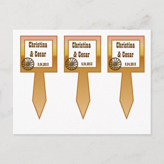 Postal 3 Copa Cake Picks Wagon Wheel/Horse Shoe Sunset De (Anverso)