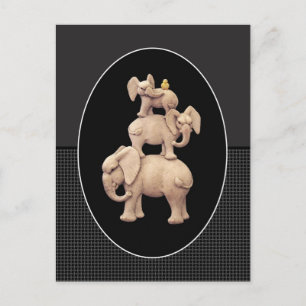 Postal 3 elefantes y 1 pato