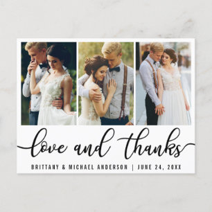 Postal 3 Foto Boda Moderna Amor Gracias Script Negro