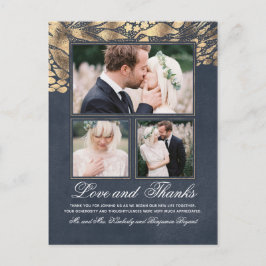 Postal 3 Fotos Agradecimiento Boda Oro y Azul Marino