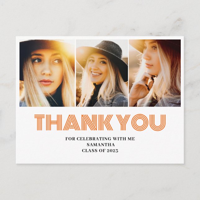 Postal 3 Graduación de Collage de fotos Gracias (Anverso)