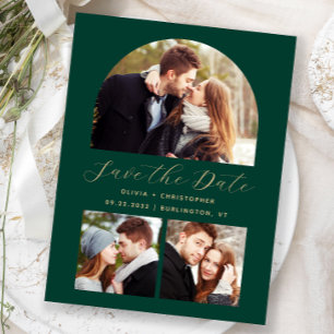 Postal 3-Photo Arco Esmeralda Verde Dorado Save the Date