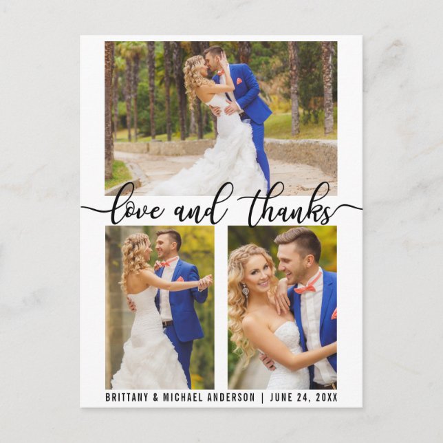 Postal 3 Photo Modern Boda Love and Gracias Script (Anverso)