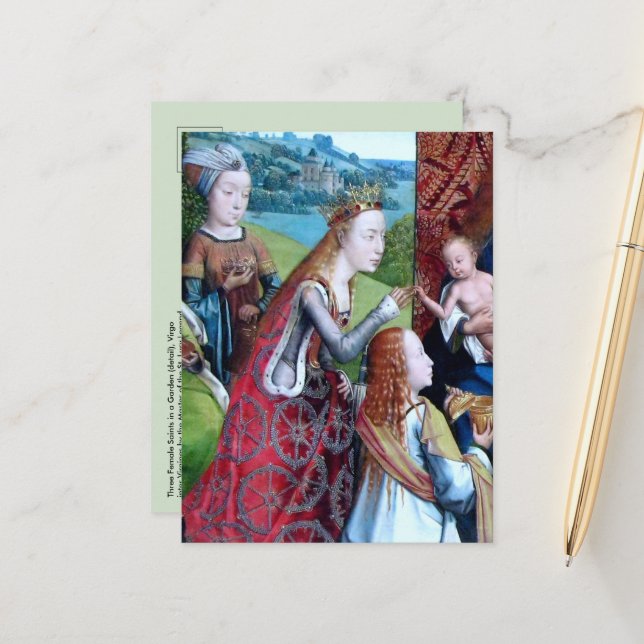 Postal 3 santas mujeres en un jardín (detalle; M 070) (Anverso/Reverso In Situ)