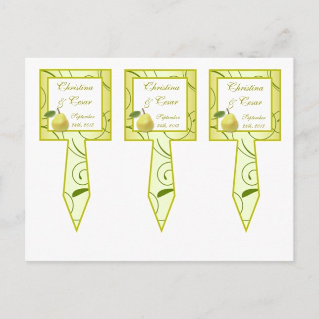 Postal 3 Tortas de copas de torta Lime Green Pear Swirls (Anverso)