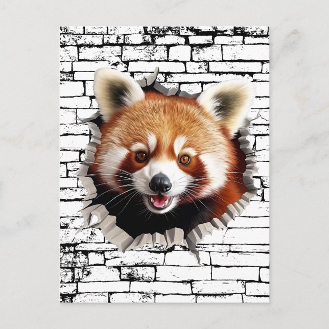 Postal 3D Red Panda Wall Break Art – Realistic Safari (Anverso)