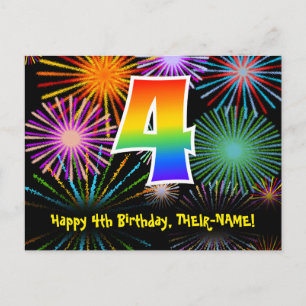 Postal 4º Cumpleaños – Divertido Patrón de Fuegos Artific