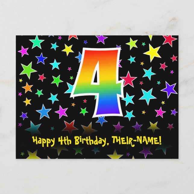 Postal 4º Cumpleaños: Patrón de Estrellas Divertidas, Arc (Anverso)