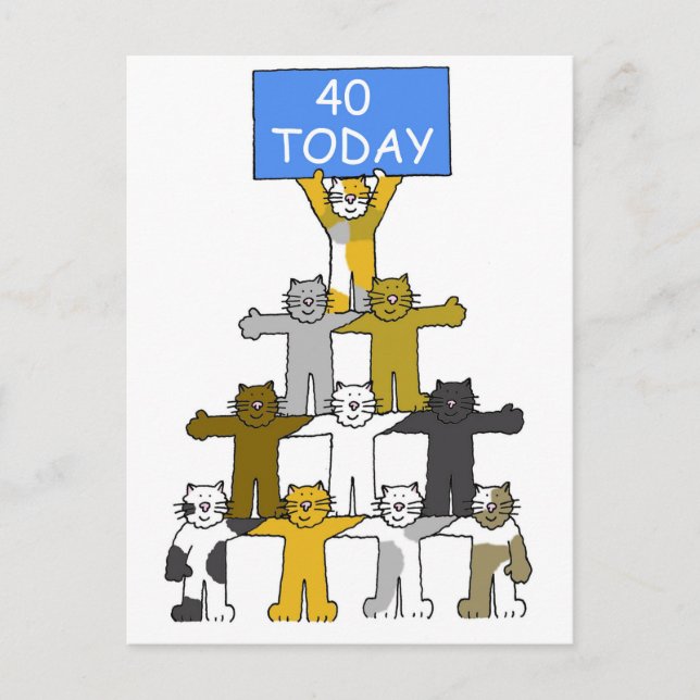 Postal 40.º cumpleaños, gatos Personalizados (Anverso)