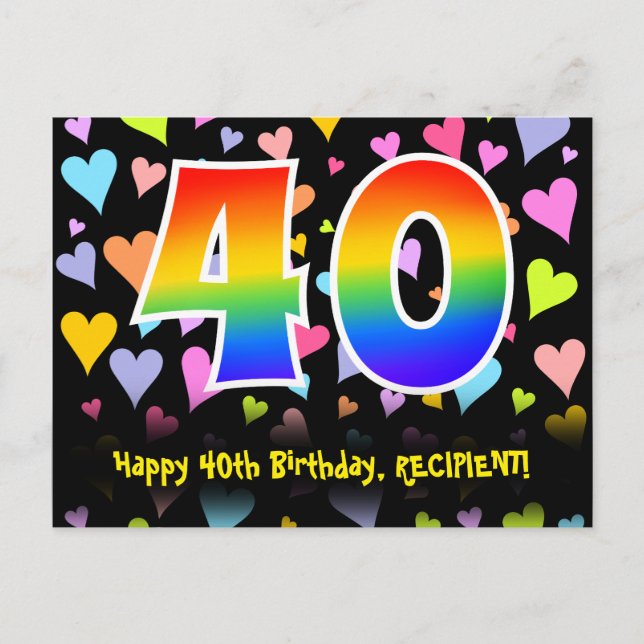Postal 40.º cumpleaños: Patrón de corazones divertidos, a (Anverso)