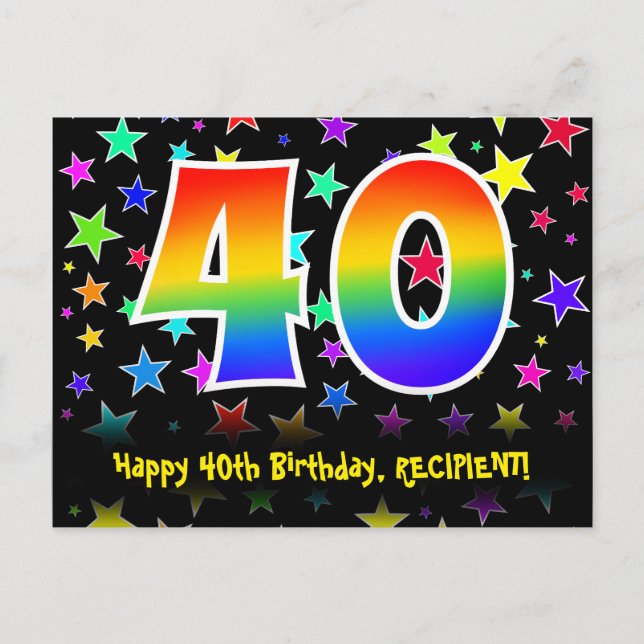 Postal 40.º cumpleaños: Patrón de las estrellas divertida (Anverso)