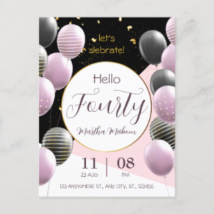 Postal 40° aniversario. Elegante cumpleaños