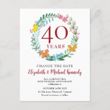 40° Aniversario Ruby Floral Wreath Change Date