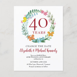 Postal 40° Aniversario Ruby Floral Wreath Change Date