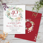 Postal 40° Aniversario Sorpresa Fiesta Rosas Garland<br><div class="desc">Con una delicada garland floral acuática, esta invitación a fiesta botánico por el 40º aniversario de boda, moda botánico, puede ser personalizada con su información especial sobre el aniversario del rubí. El reverso presenta una guirnalda floral que enmarca las fechas del aniversario en un elegante texto blanco sobre un fondo...</div>