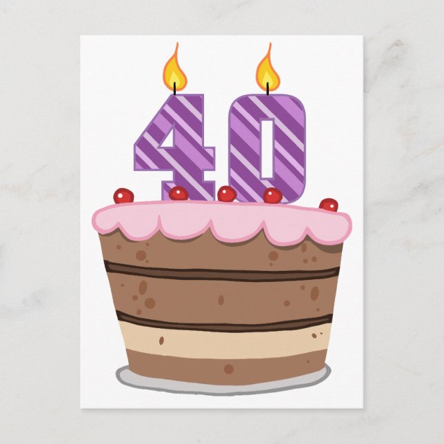 Postal 40 años en el pastel de cumpleaños (Anverso)