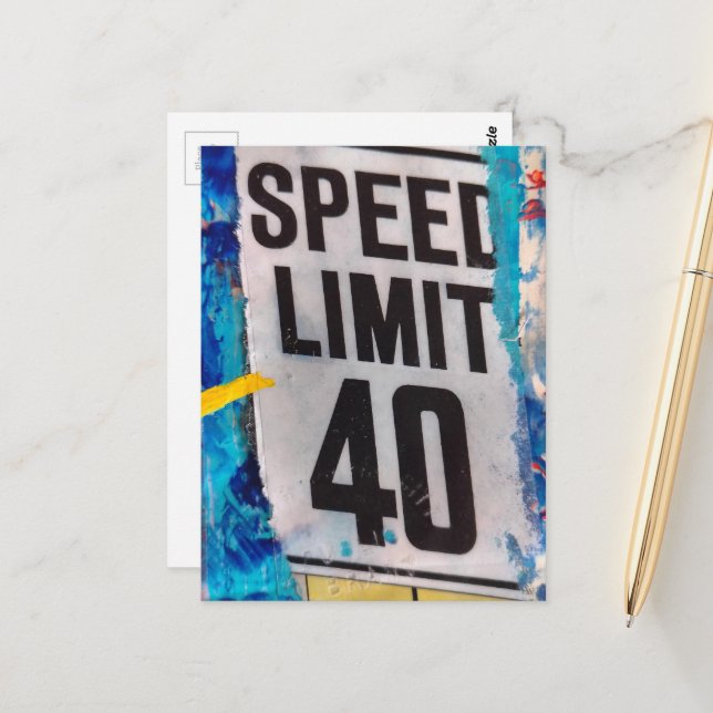 Postal 40 Speed Limit mixed media collage (Anverso/Reverso In Situ)