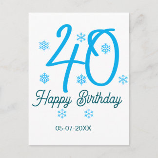 Postal 40th birthday add name date year blue template