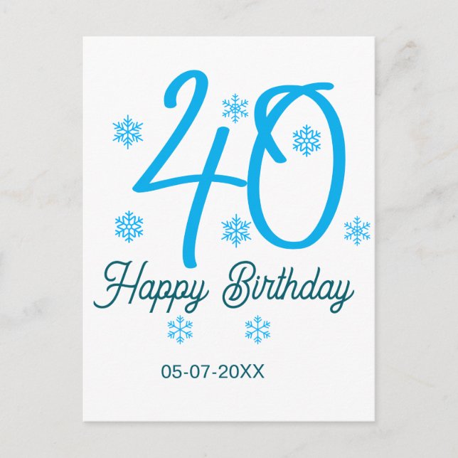 Postal 40th birthday add name date year blue template (Anverso)