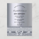 Postal 40th birthday party silver sparkle invitation<br><div class="desc">A modern, stylish and glamorous invitation for a woman's 40th birthday party. A faux silver metallic looking background with an elegant faux silver bow, ribbon and sparkle. The name is written with a modern black hand lettered style script. Templates for your party details. Tip: If you don't want it to...</div>