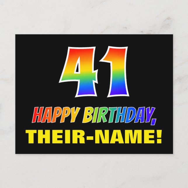 Postal 41° cumpleaños: audaz, divertido, simple, arcoiris (Anverso)