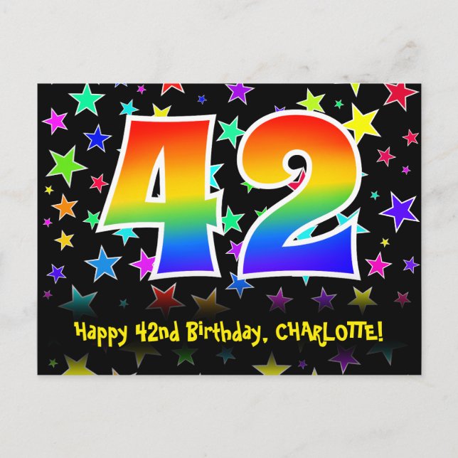 Postal 42º cumpleaños: Patrón de estrellas divertidas, ar (Anverso)