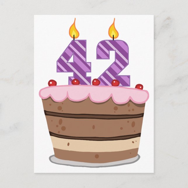 Postal 42 años en el pastel de cumpleaños (Anverso)