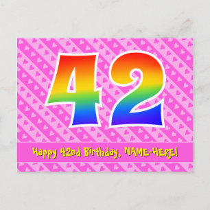 Postal 42 cumpleaños: Rayas rosadas y corazones, Arcoíris