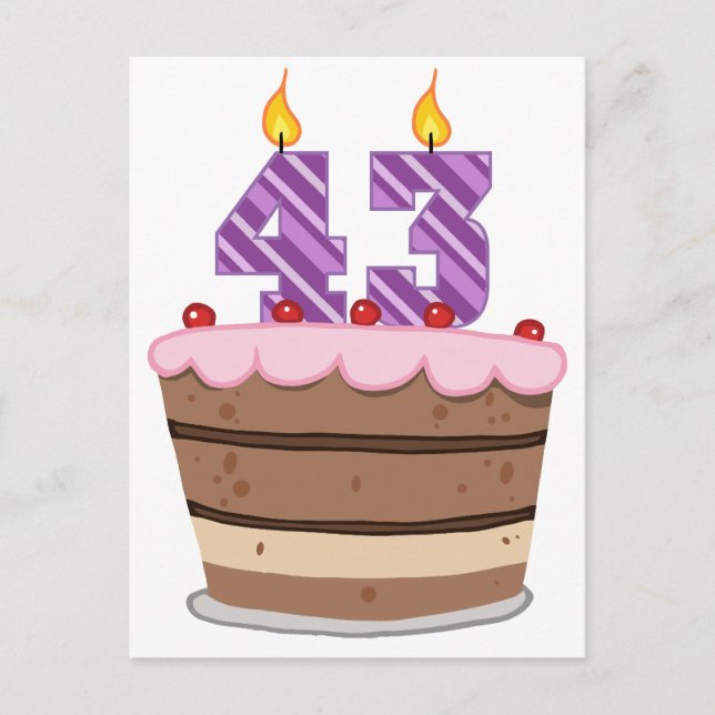 Postal 43 años en el pastel de cumpleaños (Anverso)