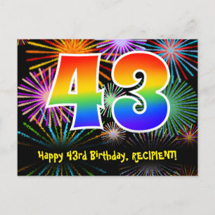 Postal 43 Cumpleaños – Patrón Divertido de Fuegos Artific