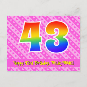 Postal 43° cumpleaños: Rayas y corazones rosados, arcoiri