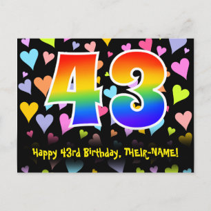 Postal 43rd Birthday: Fun Hearts Pattern, Rainbow 43