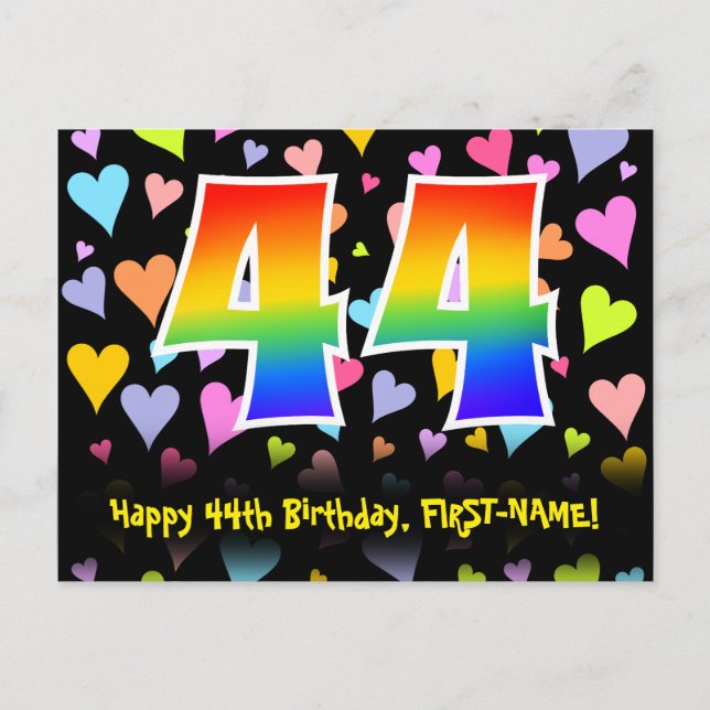 Postal 44º Cumpleaños: Estampado de Corazones Divertidos, (Anverso)