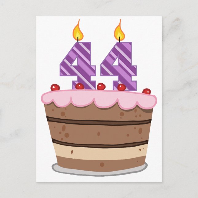 Postal 44 años en el pastel de cumpleaños (Anverso)
