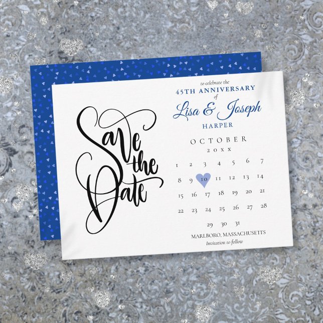 Postal 45° 65° Aniversario Guardar el Calendario del Cora (45th 65th Anniversary Save the Date Heart Calendar Postcard)