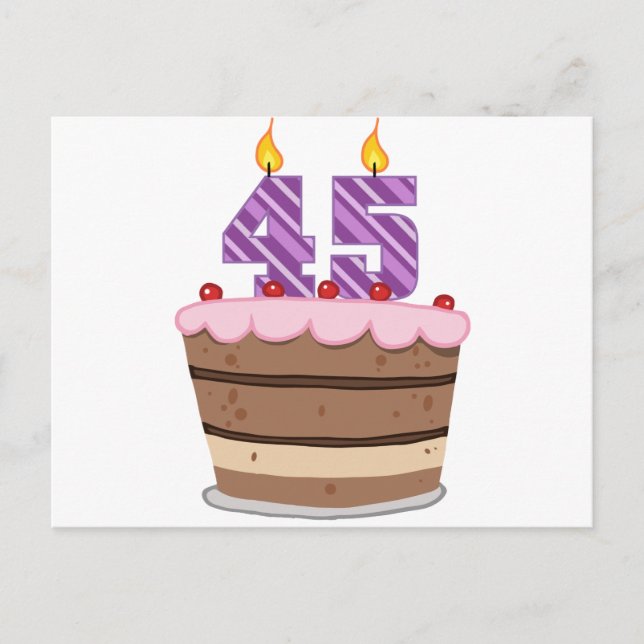 Postal 45 años en el pastel de cumpleaños (Anverso)