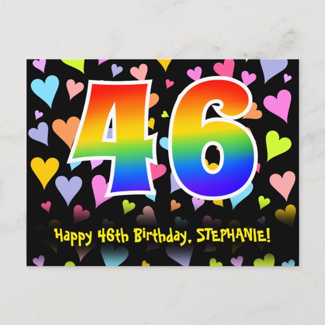 Postal 46º cumpleaños: Patrón de corazones divertidos, ar (Anverso)