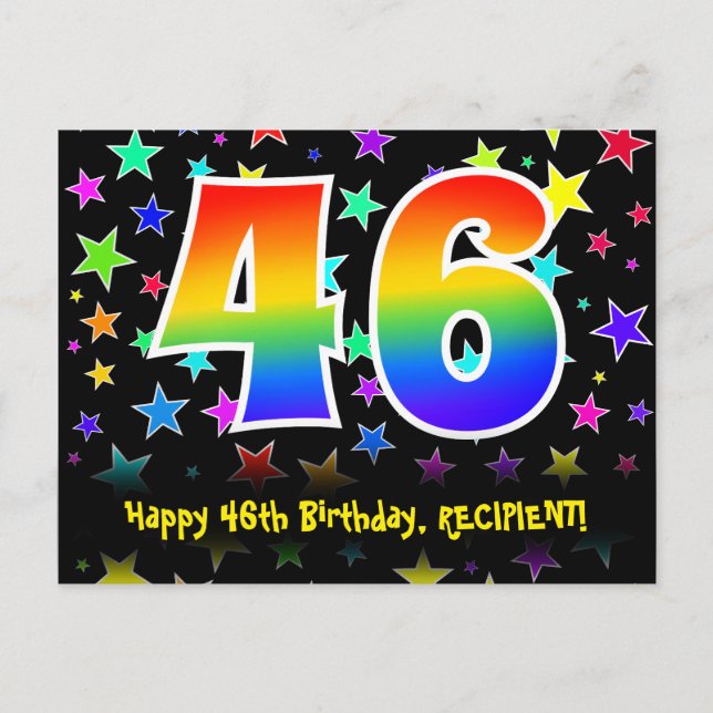 Postal 46º cumpleaños: Patrón de estrellas divertidas, ar (Anverso)