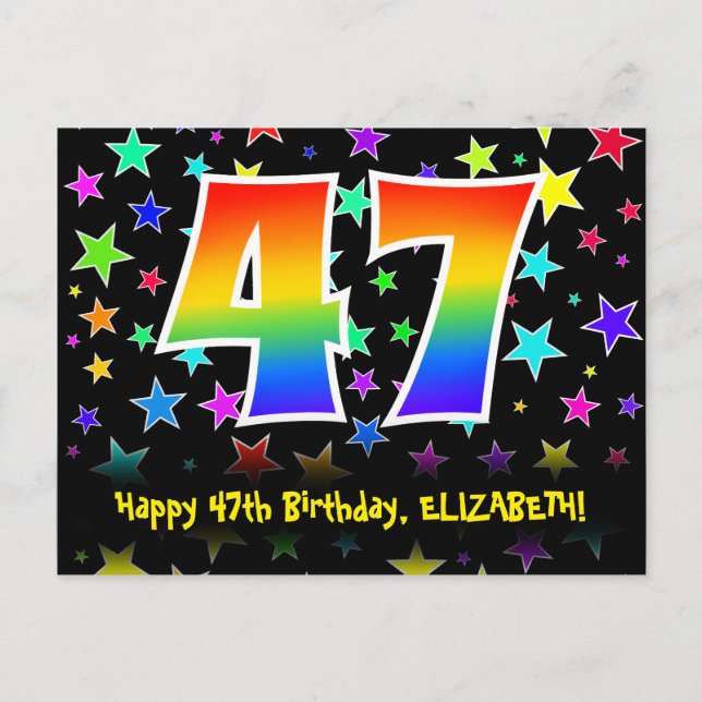 Postal 47º cumpleaños: Patrón de las estrellas divertidas (Anverso)