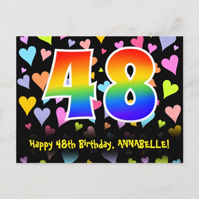Postal 48.º cumpleaños: Patrón de corazones divertidos, a (Anverso)