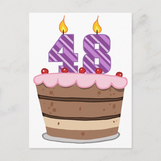 Postal 48 años en el pastel de cumpleaños (Anverso)