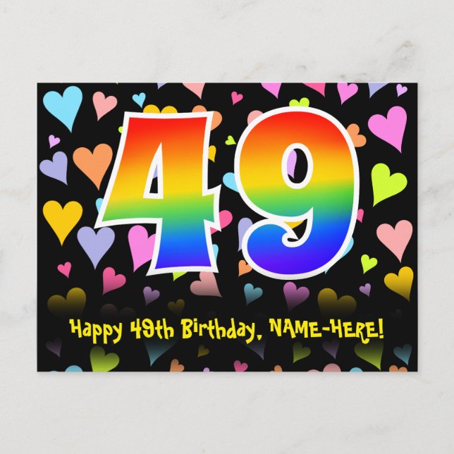 Postal 49º cumpleaños: Patrón de corazones divertidos, ar (Anverso)