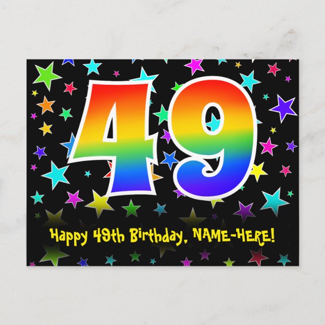 Postal 49º cumpleaños: Patrón de estrellas divertidas, ar (Anverso)