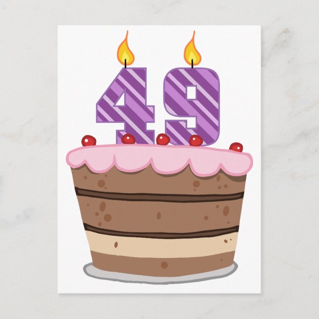 Postal 49 años en el pastel de cumpleaños (Anverso)