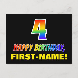 Postal 4.º cumpleaños: audaz, divertido, simple, arcoiris