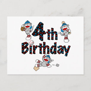 Postal 4.º cumpleaños del Béisbol de los monos Sock